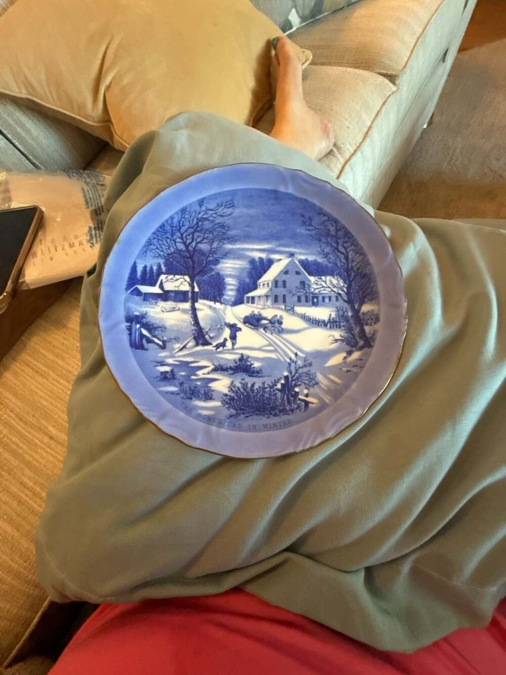 Currier & Ives The Homestead In Winter Blue Collector Plate